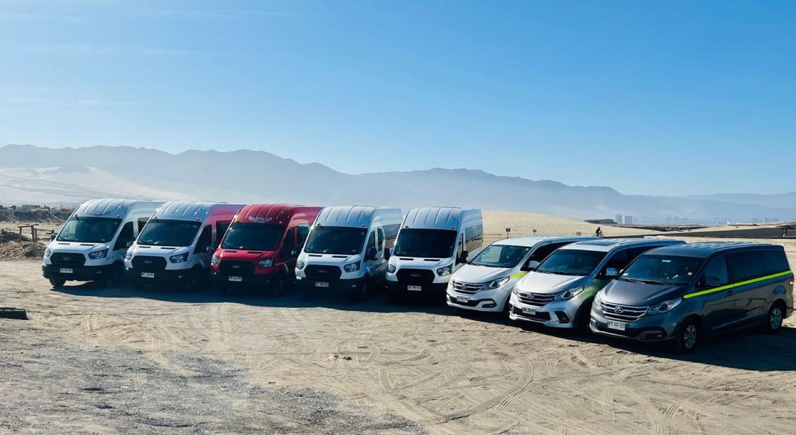 Flota completa de Transporte Los Ángeles en el desierto de Antofagasta